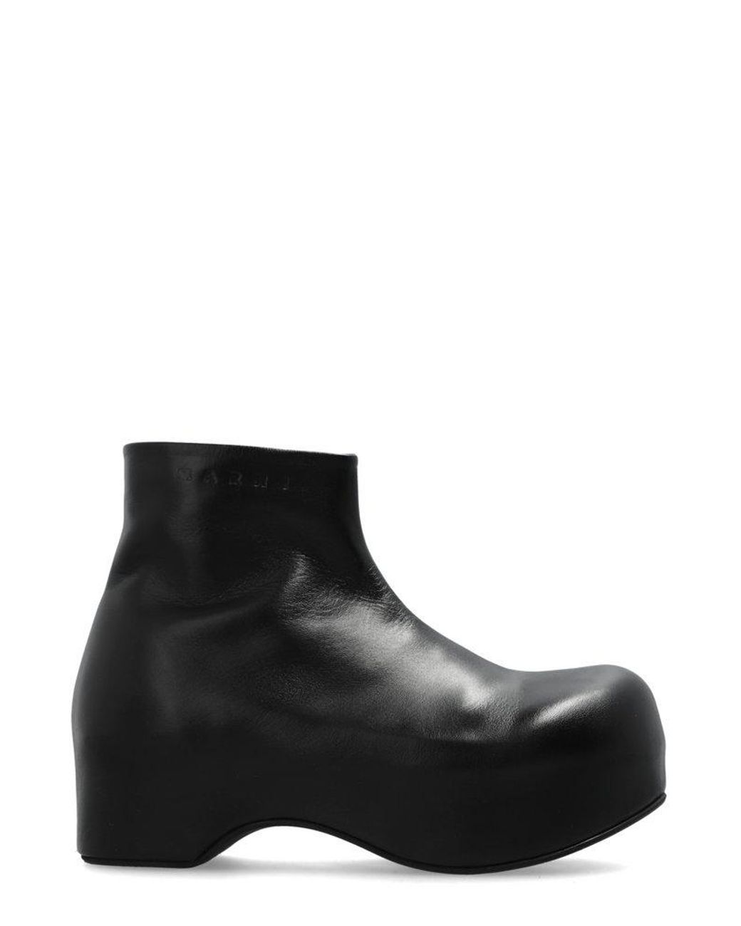 Marni Logo Debossed Platform Boots in Black | Lyst