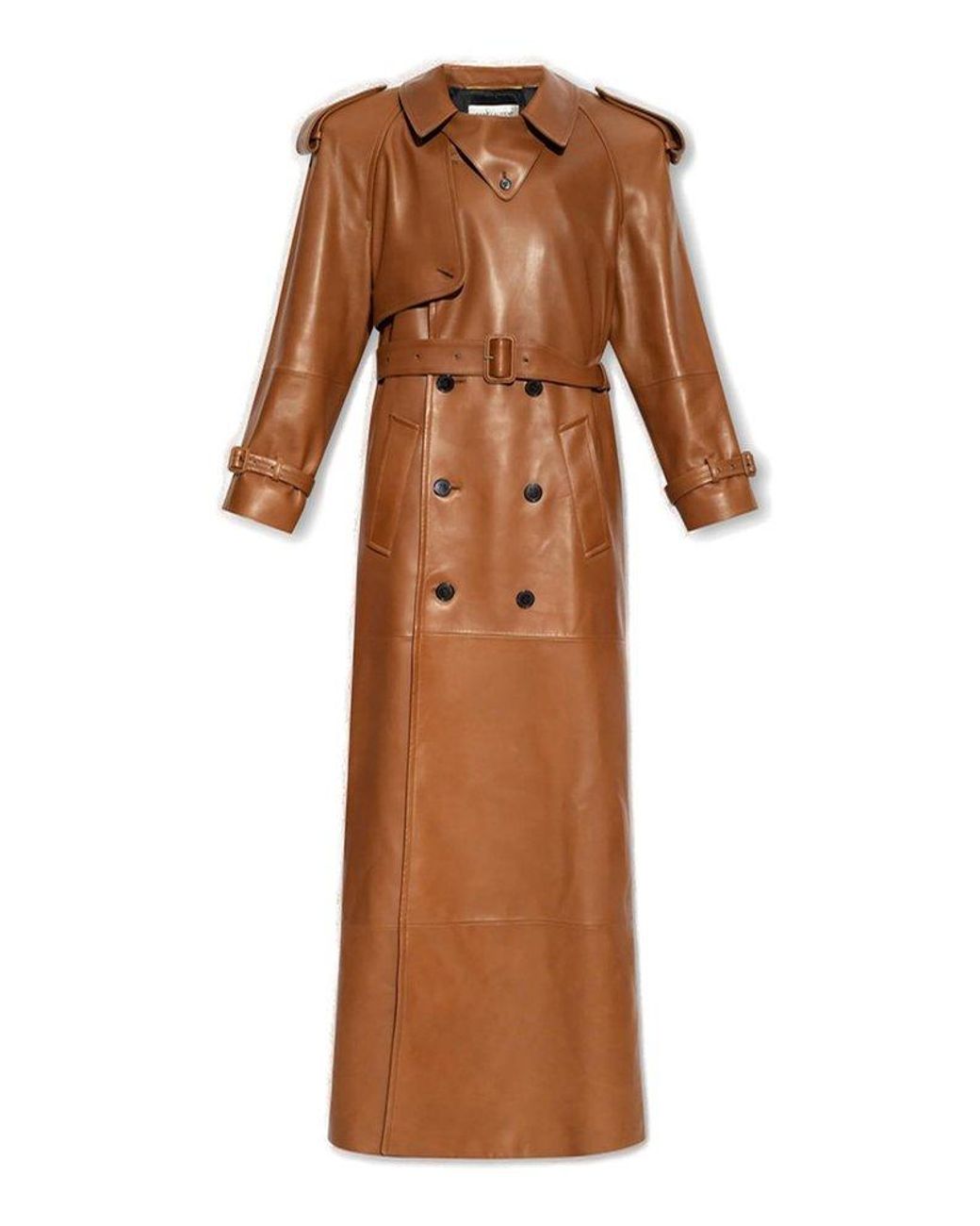 Saint Laurent Double-breasted Trench Coat in Brown | Lyst