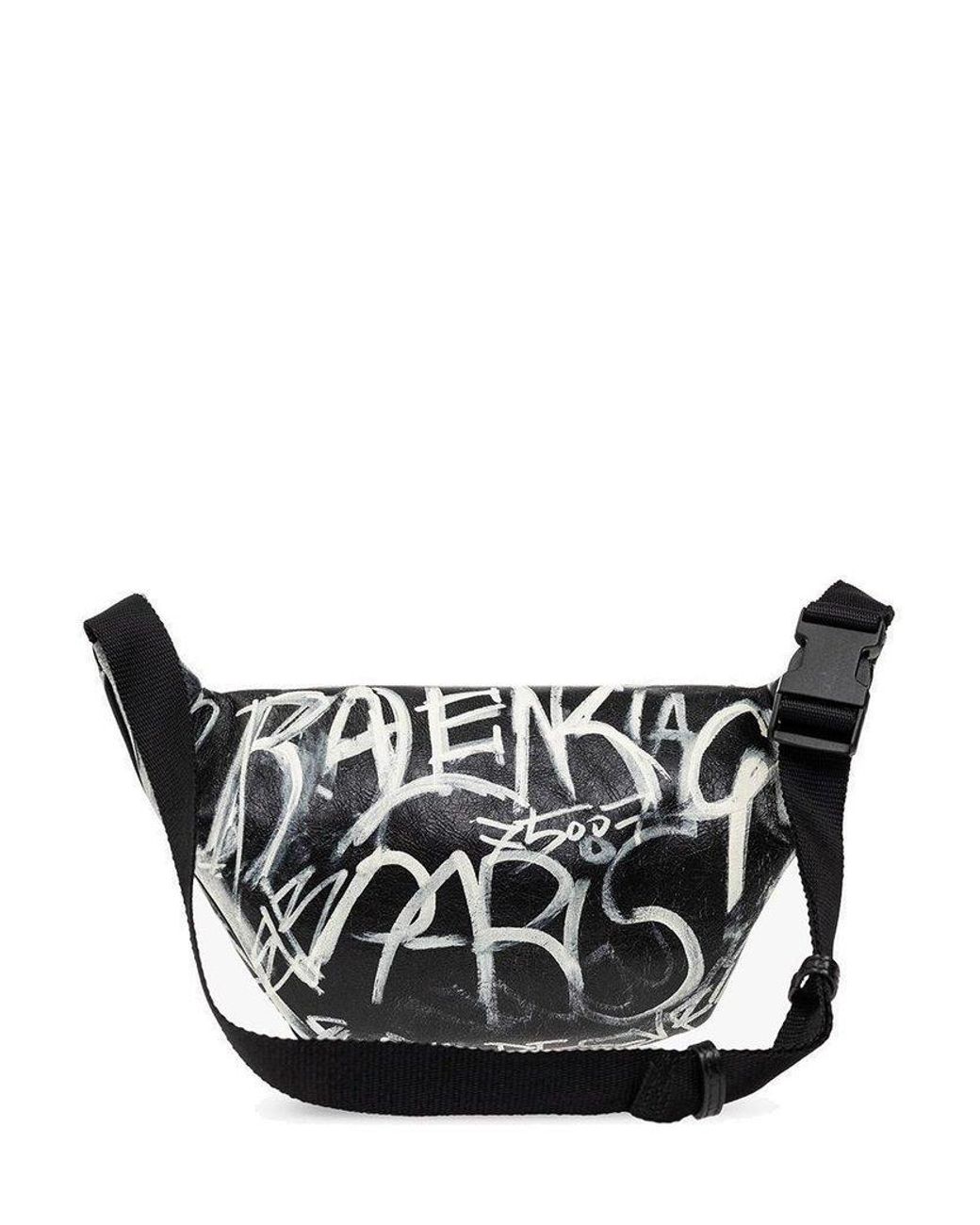 Balenciaga Graffiti Explorer Belt Bag Leather White, Print