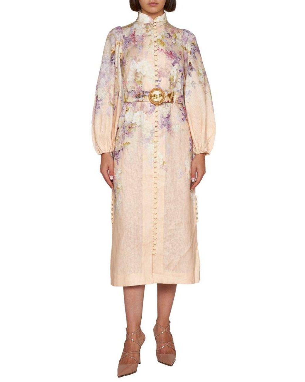Zimmermann Lyrical Buttoned Midi Dress in White | Lyst