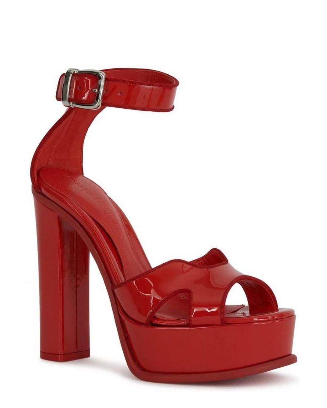 Alexander McQueen Buckle Strap Platform Sandals in Red | Lyst
