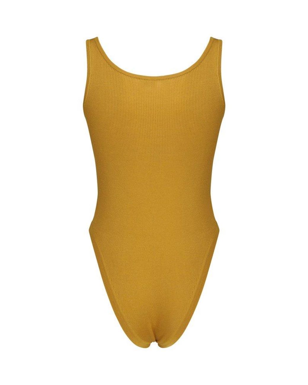 Saint Laurent Sleeveless Scoop Neck Bodysuit in Yellow | Lyst