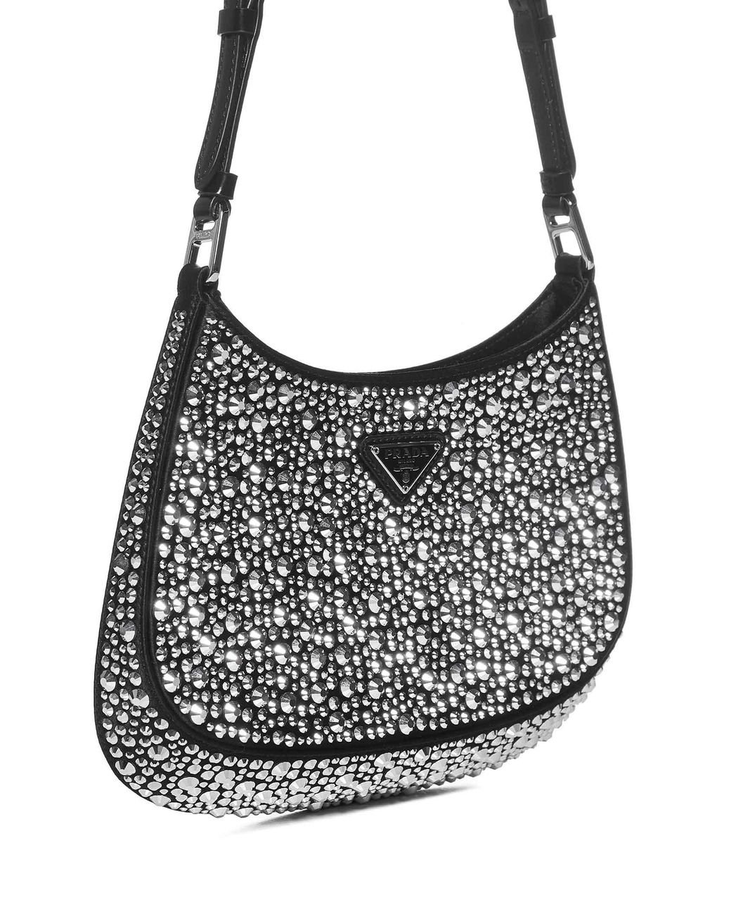 Prada Cleo Crystal-embellished Satin Bag in Black | Lyst