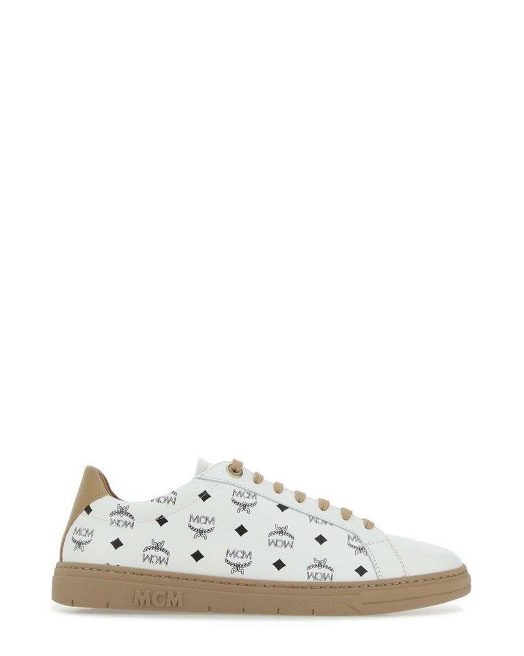 MCM Monogram Print Lace-up Sneakers in White for Men | Lyst