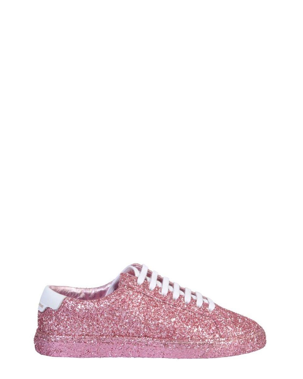 Saint Laurent Glitter-coated Andy Sneakers in Pink | Lyst