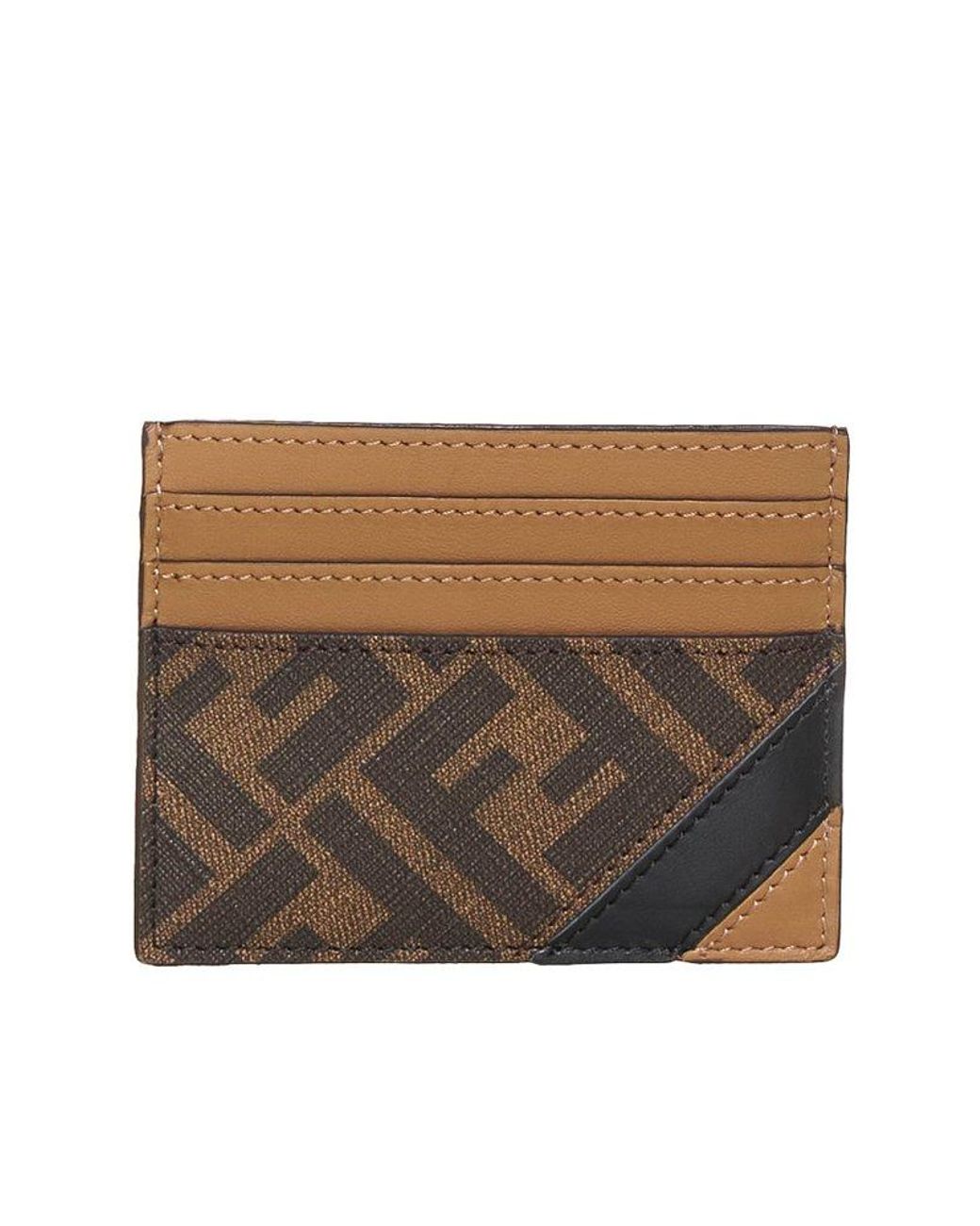 Fendi Leather And Ff Fabric Card Holder in Brown for Men | Lyst