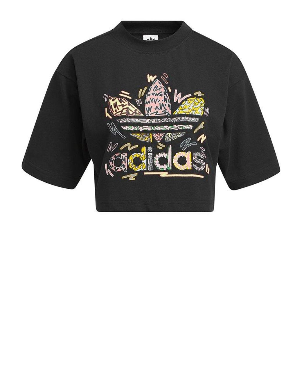 adidas Originals Logo-printed Crewneck Cropped T-shirt in Black | Lyst