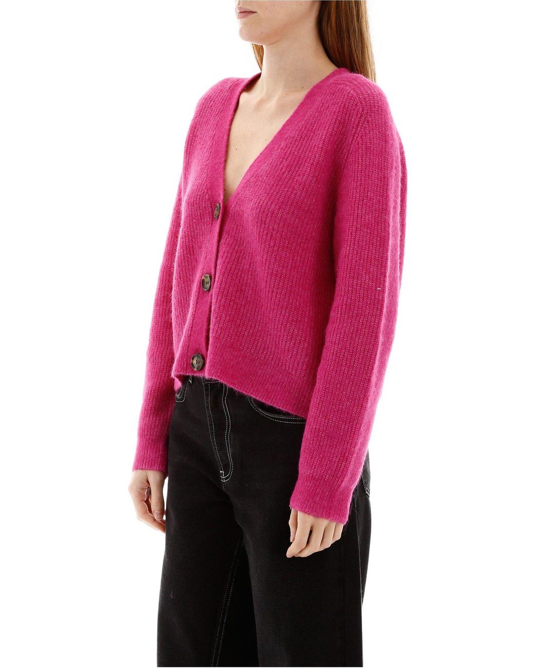 Ganni Ribbed Knitted Cardigan in Pink | Lyst Canada