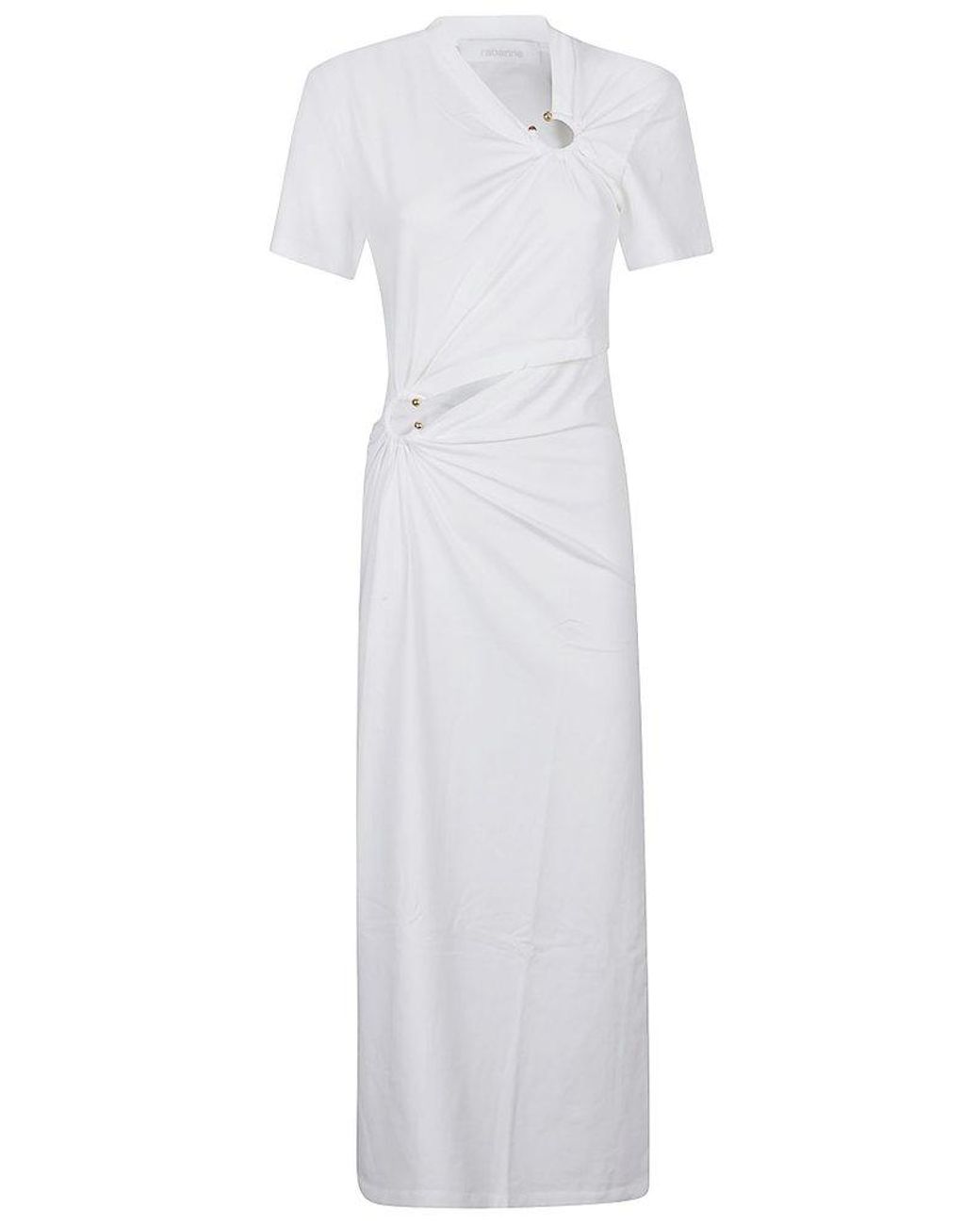 Rabanne Jersey Long Piercing Dress in White | Lyst