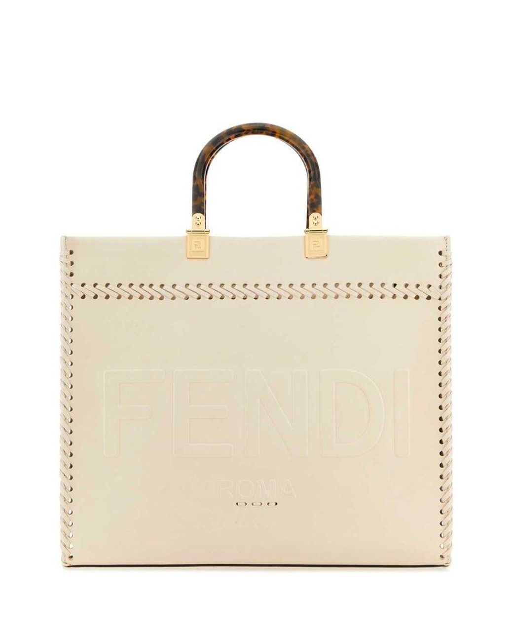 Fendi Large Sunshine Shopper Bag In ROMA Logo Calf Leather White
