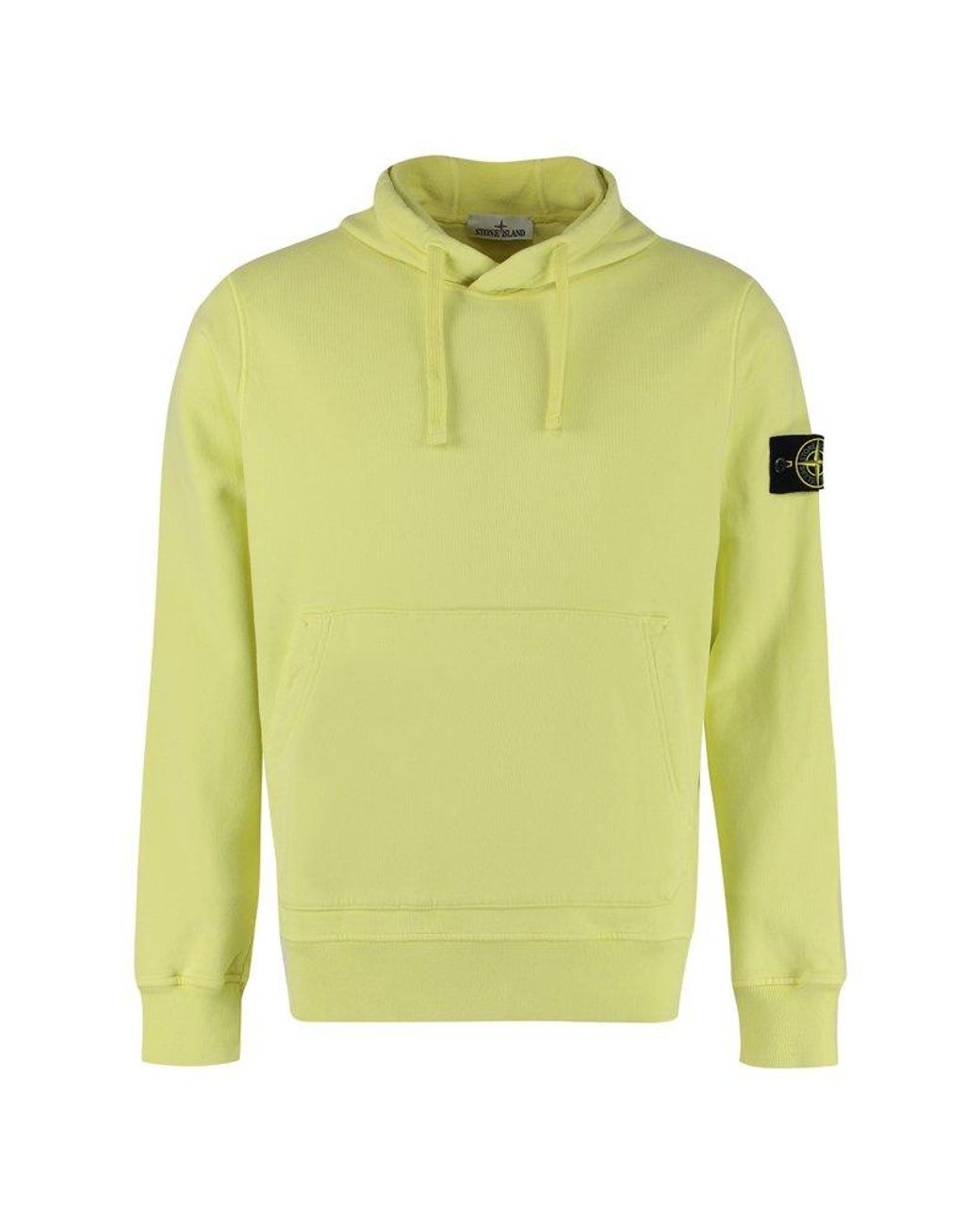 Stone Island Cotton Logo Patch Drawstring Hoodie in Yellow (Green) for Men  | Lyst
