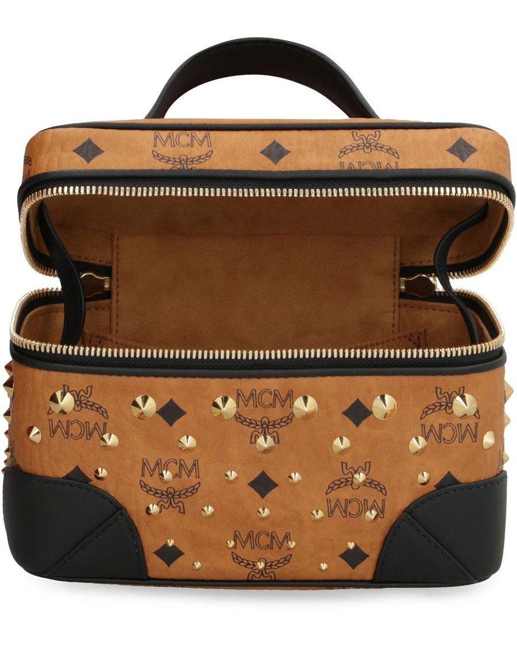 MCM Logo Printed Zip up Wash Bag in Black Lyst