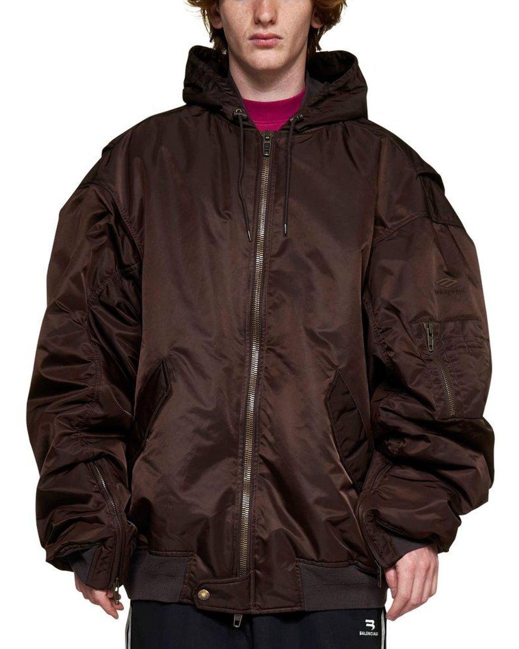 Balenciaga Hooded Bomber Jacket in Brown for Men | Lyst