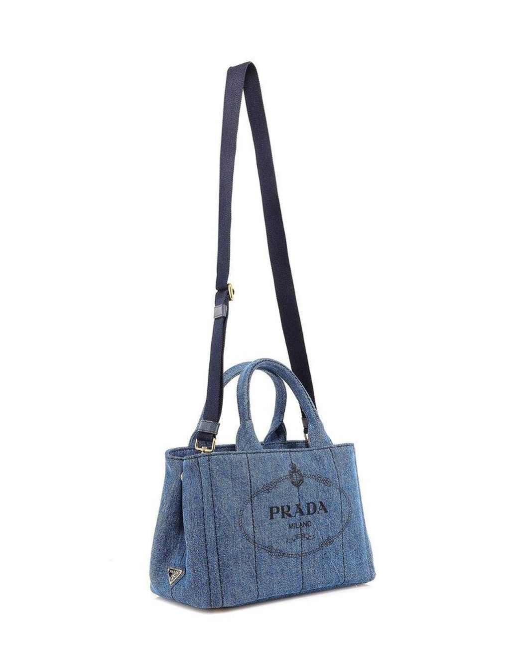 Prada Logo Denim Tote Bag in Blue | Lyst