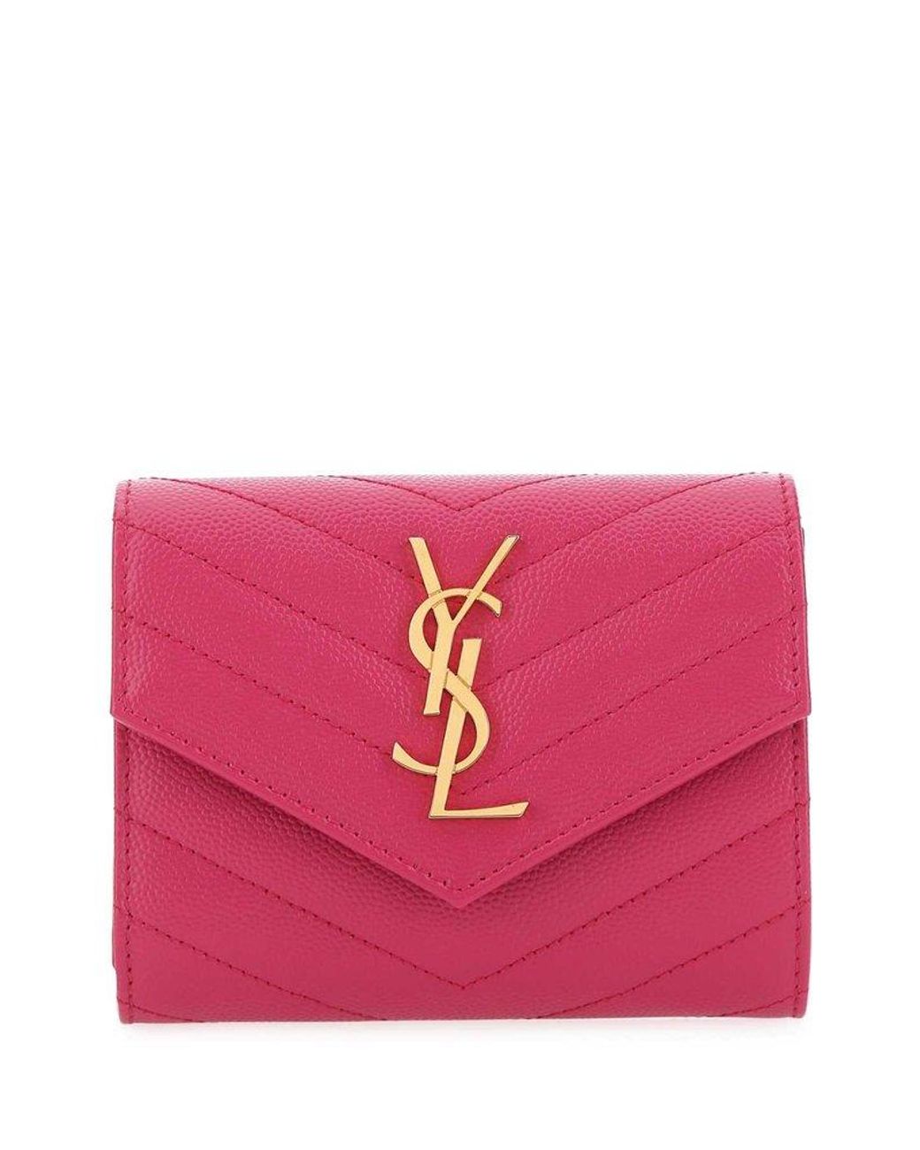 Saint Laurent Monogram Compact Tri Fold Wallet In Pink 