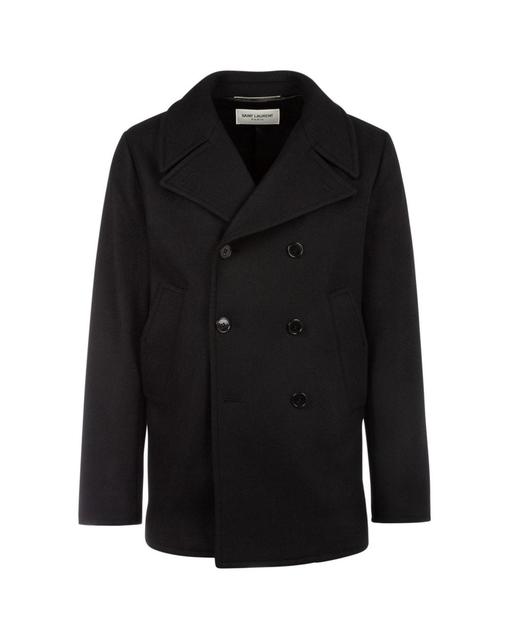 Saint Laurent Wool Double-breasted Pea Coat in Black for Men - Lyst