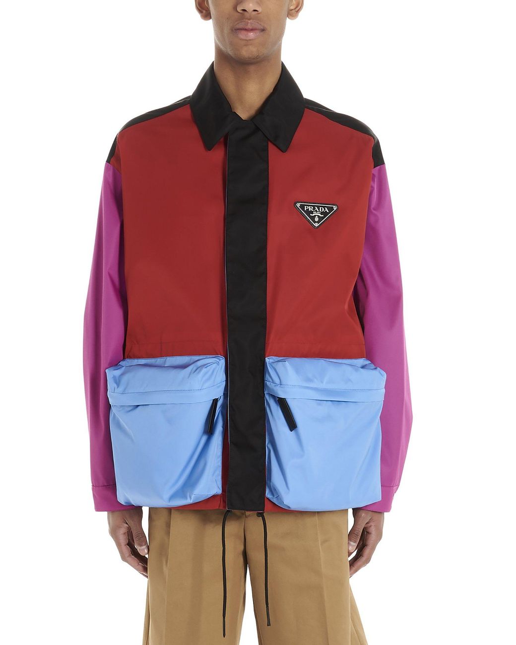 Prada Colour-block Cargo-pocket Nylon Jacket in Red for Men | Lyst Australia