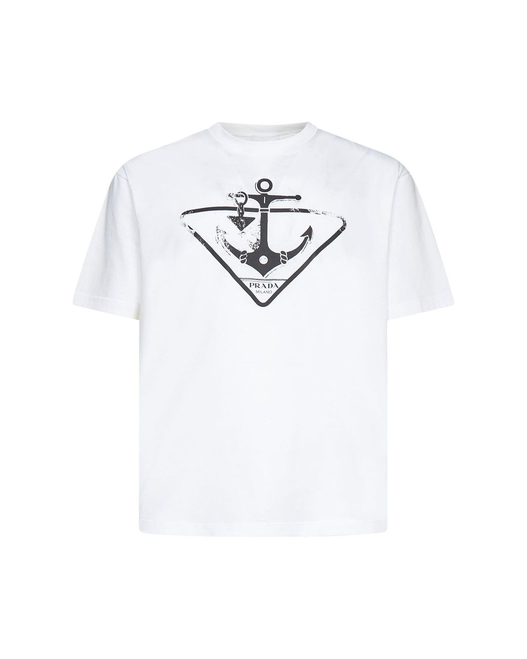 Prada Logo Printed Crewneck T-shirt in White for Men