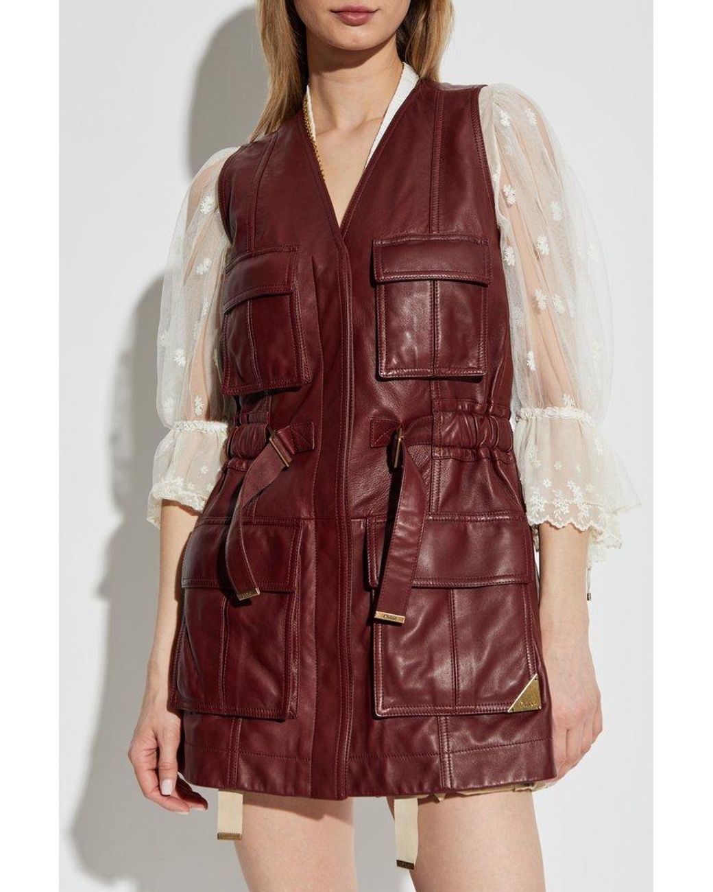 レザージャケット・コート Chloe Utilitarian Vest In Leather Chloé Utilitarian Vest in Soft Leather in Black | Chloé CI