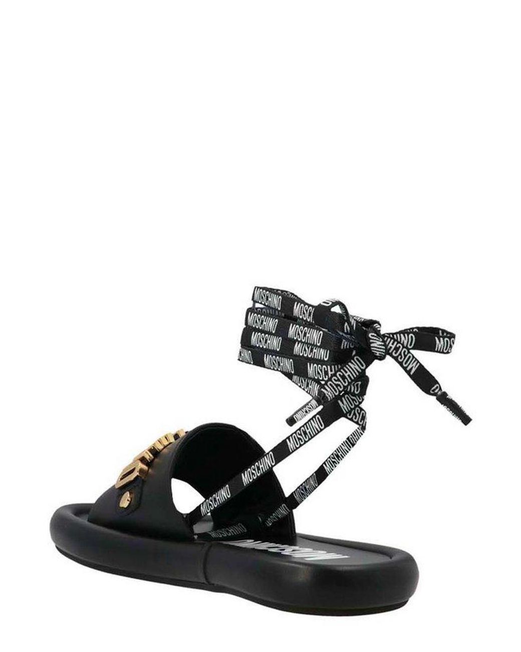 Moschino Logo Plaque Ankle-strap Sandals in Black | Lyst