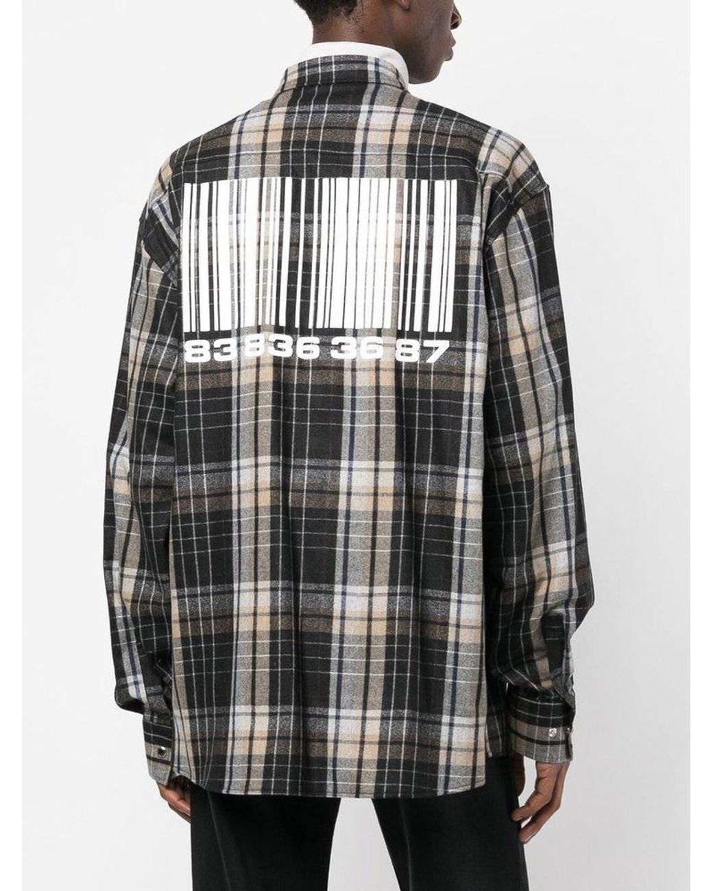 【YOURNUS】Armand Turn-up Check Shirt VTMNTS Barcode Check Shirt in Black for Men | Lyst