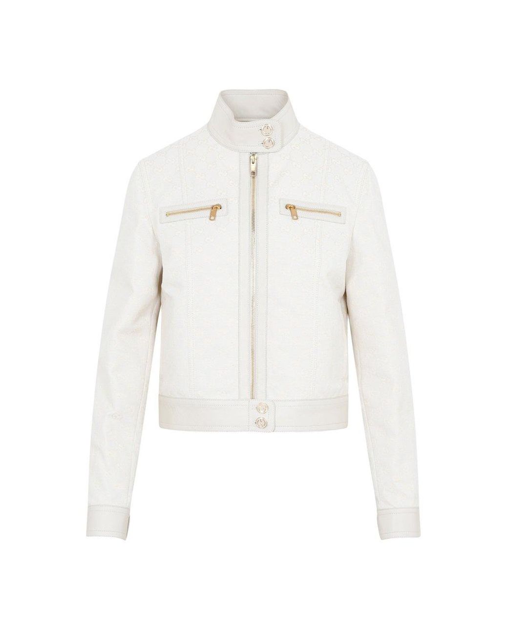 Gucci Highneck Leather Jacket in White | Lyst