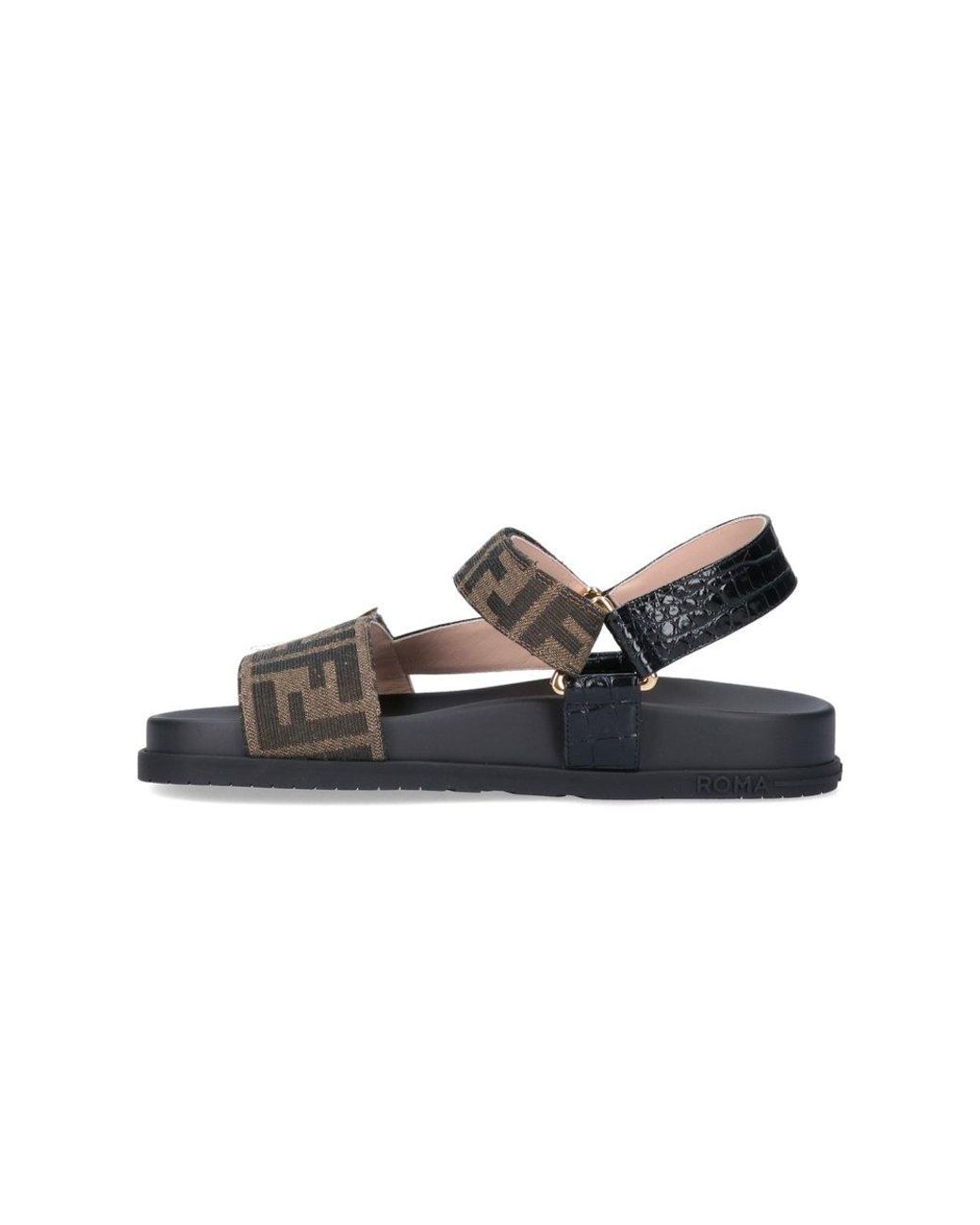Fendi Logo Detail Flat Sandals in Black Lyst