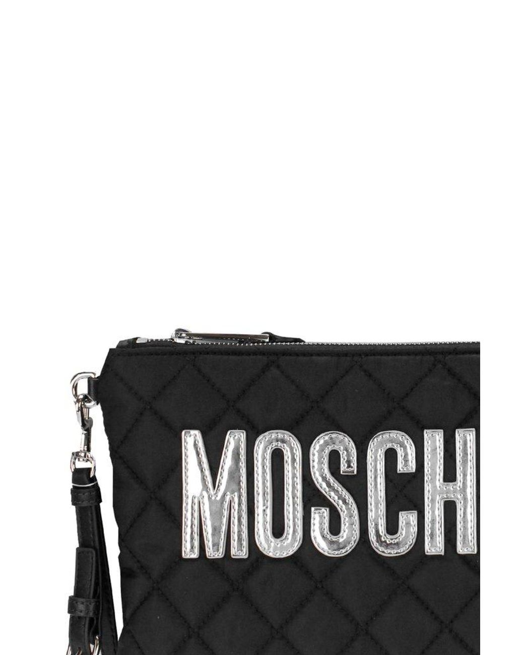 Moschino Logo Quilted Clutch Bag in Black | Lyst