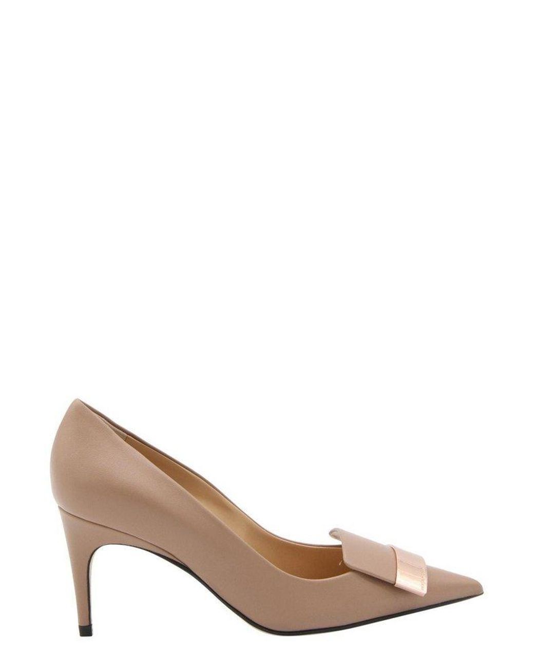 Sergio Rossi SR1 pointed-toe leather ballerina shoes - Brown