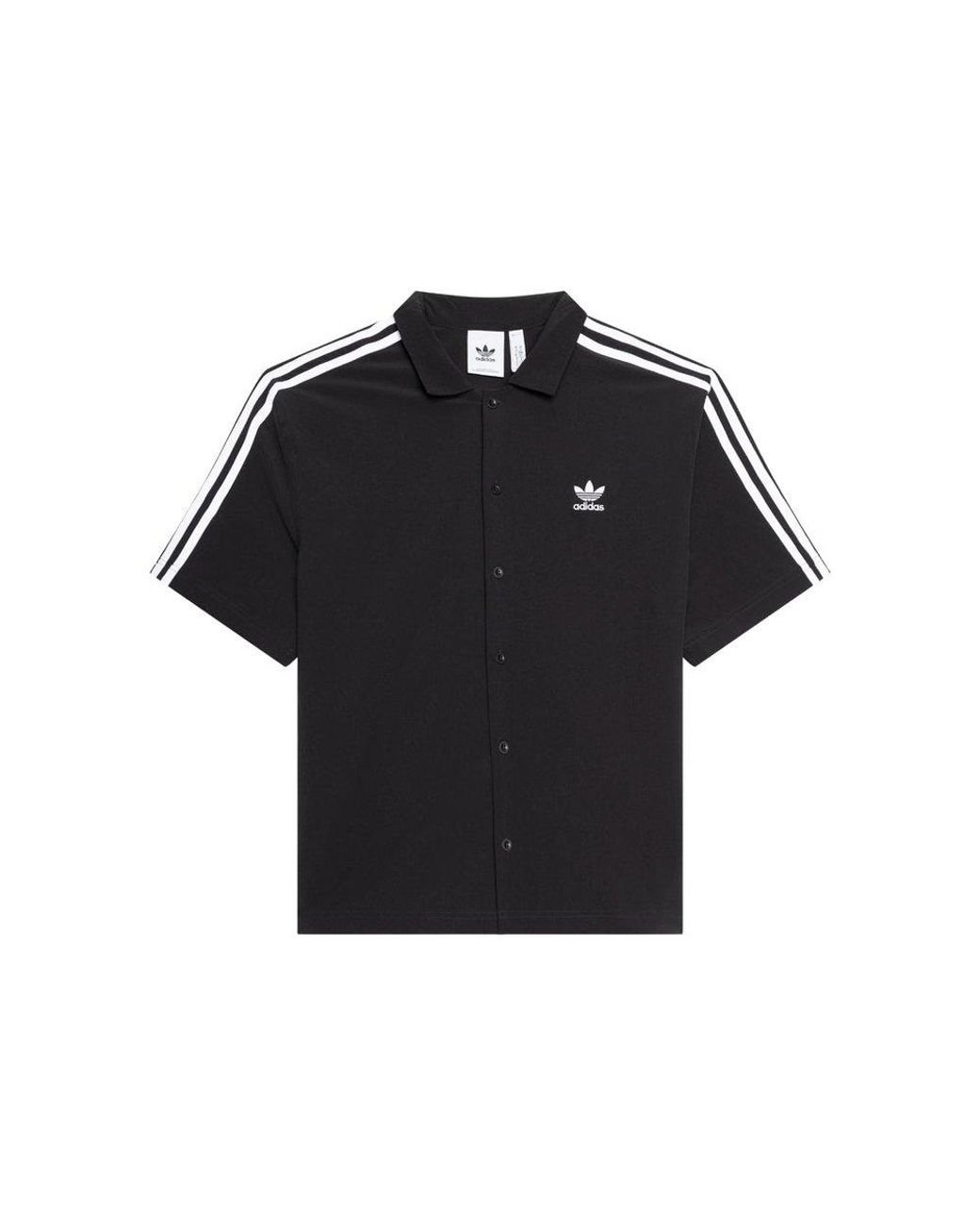 adidas Originals Striped Collared Button-up Shirt in Black for Men | Lyst