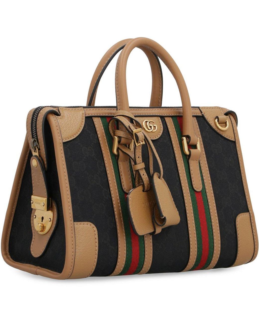 Gucci Small Top Handle Bag With Double G In Black GG Canvas