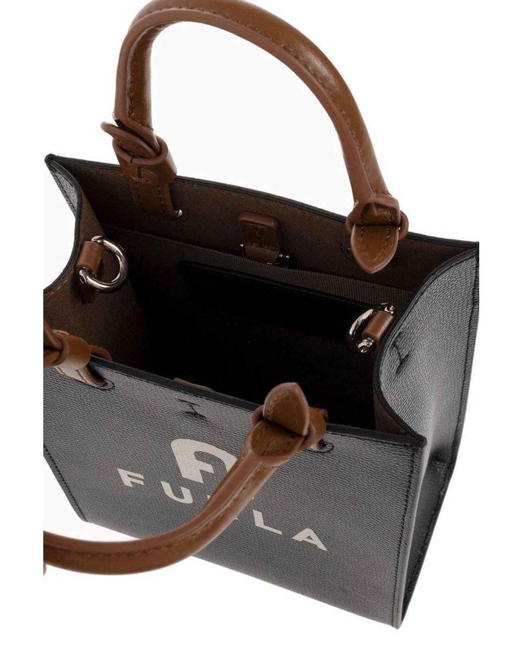 Furla Varsity Style Mini Tote Bag in Black | Lyst