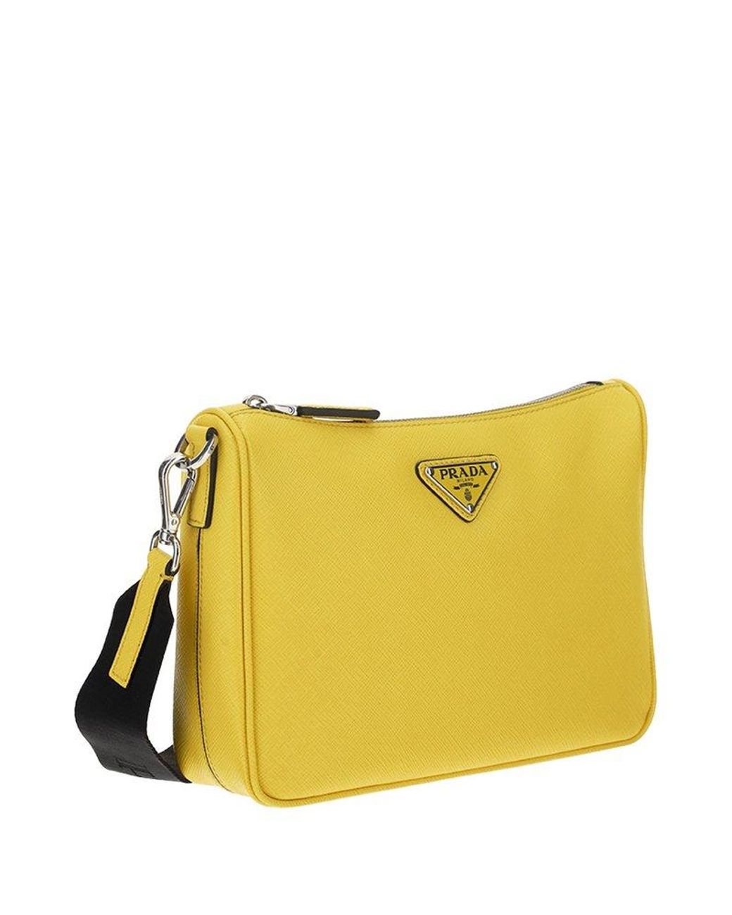 Prada Logo Plaque Zipped Crossbody Bag in Yellow for Men