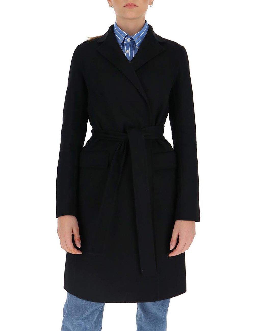 Theory Wool Belted Coat in Black - Lyst