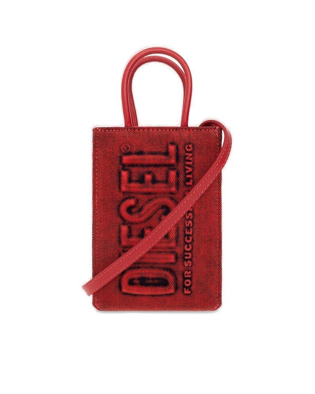 DIESEL Stonewashed Logo Detailed Denim Shoulder Bag in Red Lyst