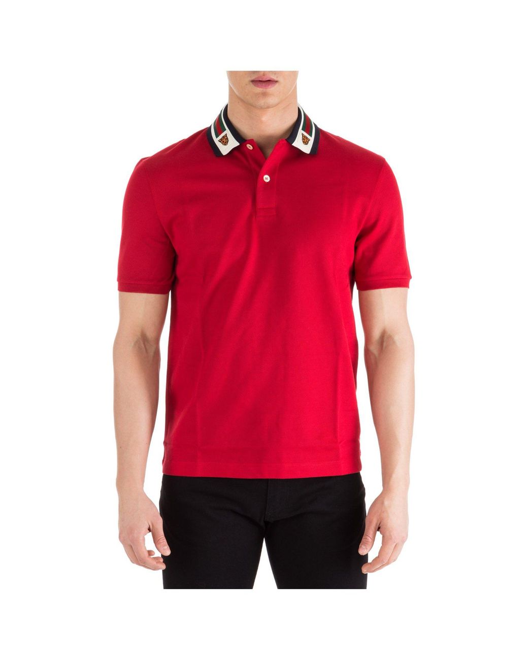 Gucci Web Collar Polo Shirt in Red for Men | Lyst