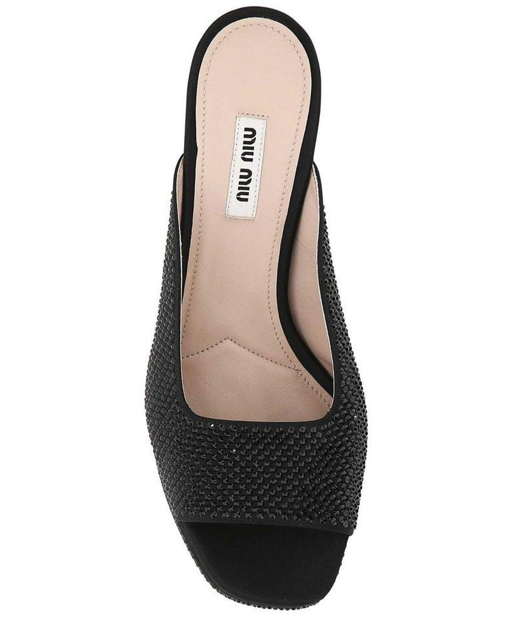 Womens Shoes Heels Mule shoes Miu Miu Embellished Fabric Mules in Black 