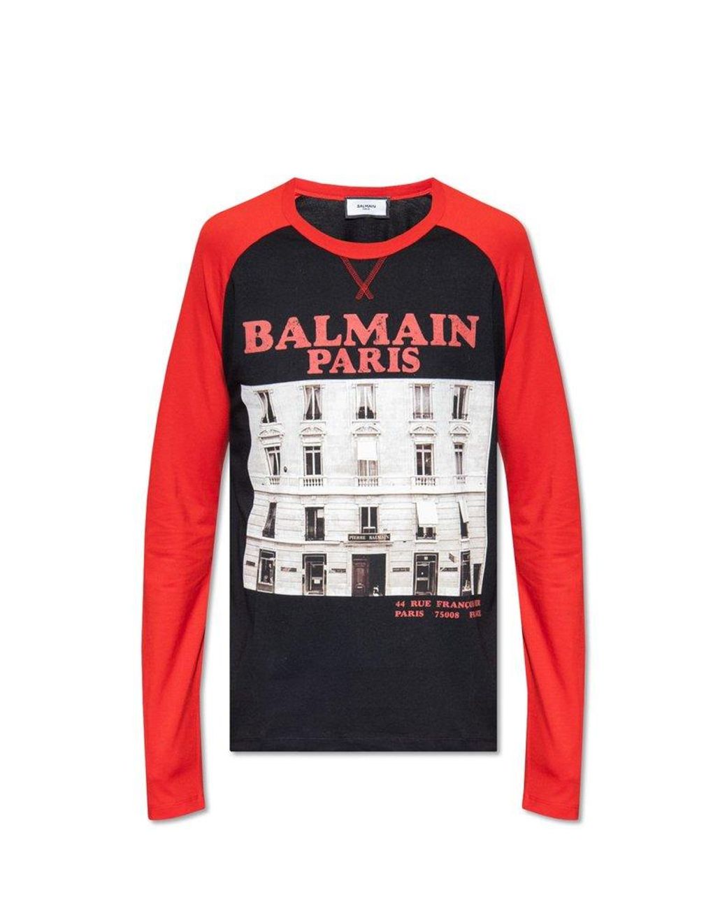 Balmain T-shirt With Long Sleeves in Red for Men | Lyst