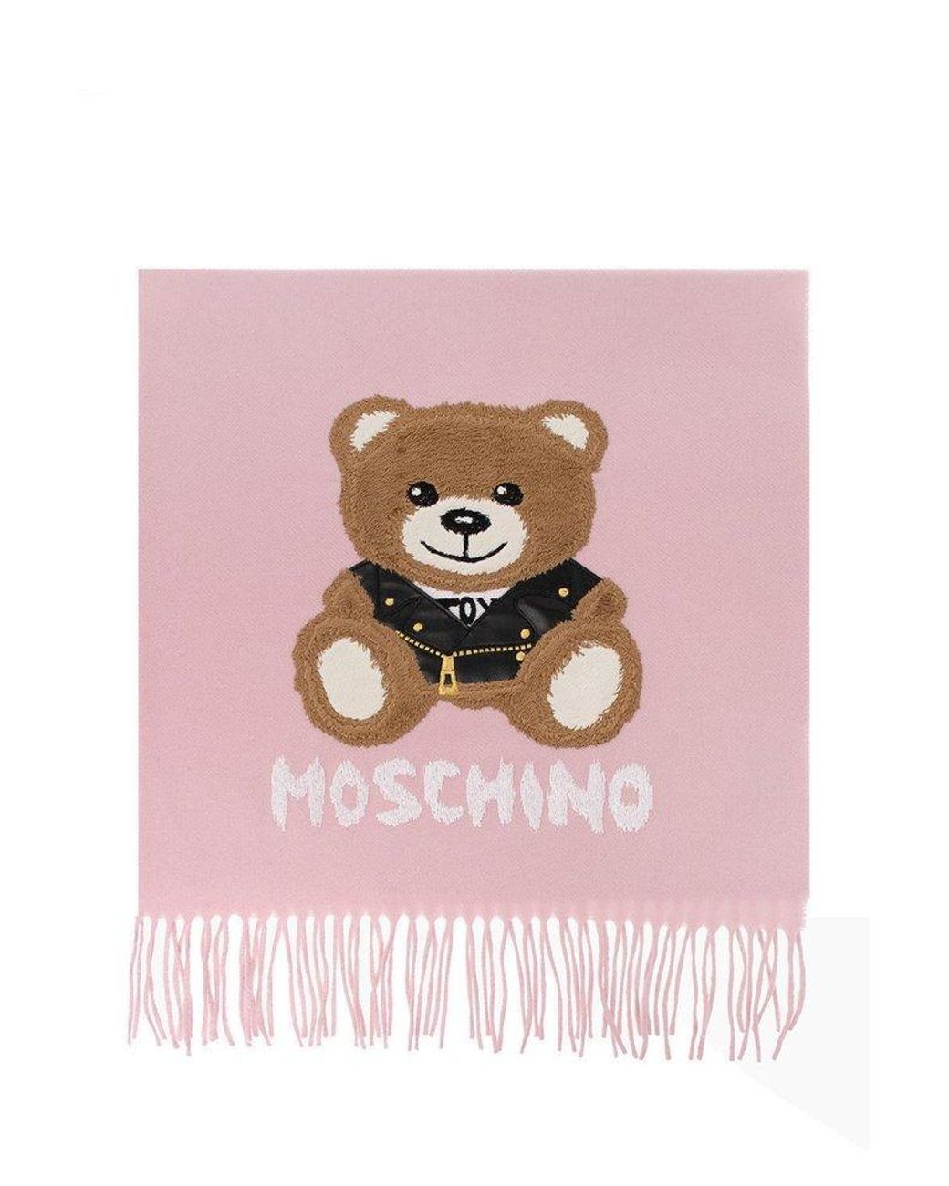Moschino Teddy Bear Printed Fringed Scarf in Pink | Lyst