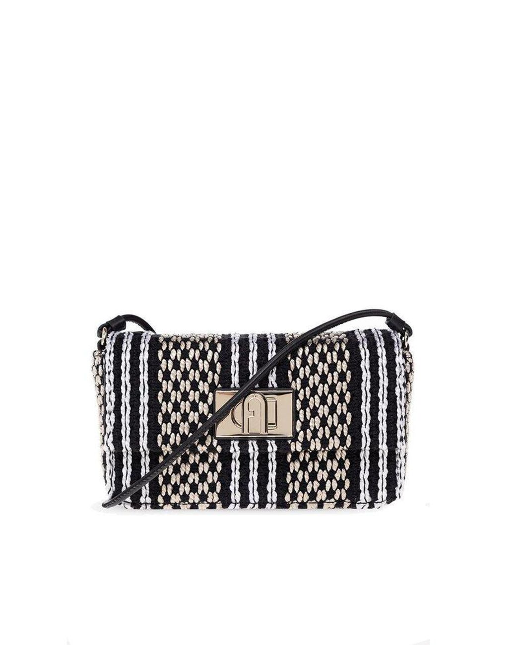 Furla 1927 Striped Mini Shoulder Bag in Black | Lyst