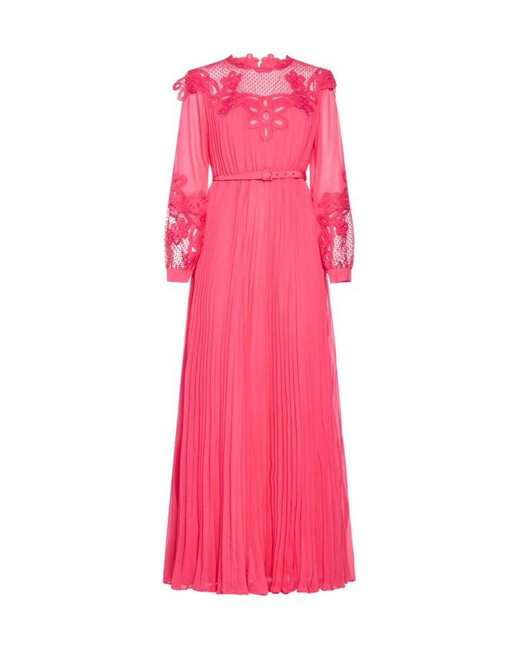 Self-Portrait Lace Detailed Long-sleeved Maxi Dress in Pink | Lyst