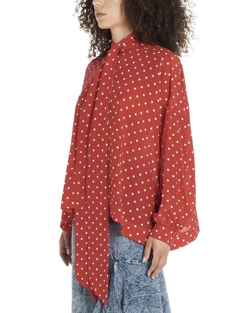 Balenciaga Polka-dot Pussybow Bluse in Red | Lyst