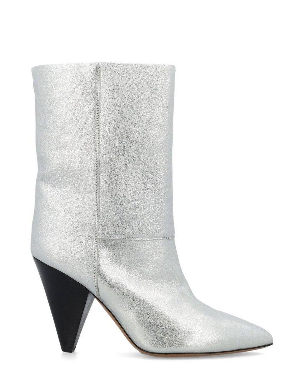 Isabel Marant Leather Locky Pointed-toe Boots in Silver (Metallic ...