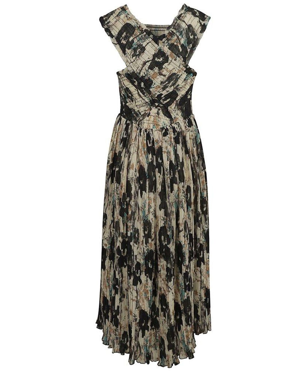 GANNI ♥ Printed Pleats Smock Midi Straps Dress/追跡付 Ganni Printed Pleats Smock Midi Straps Dress - Afterglow