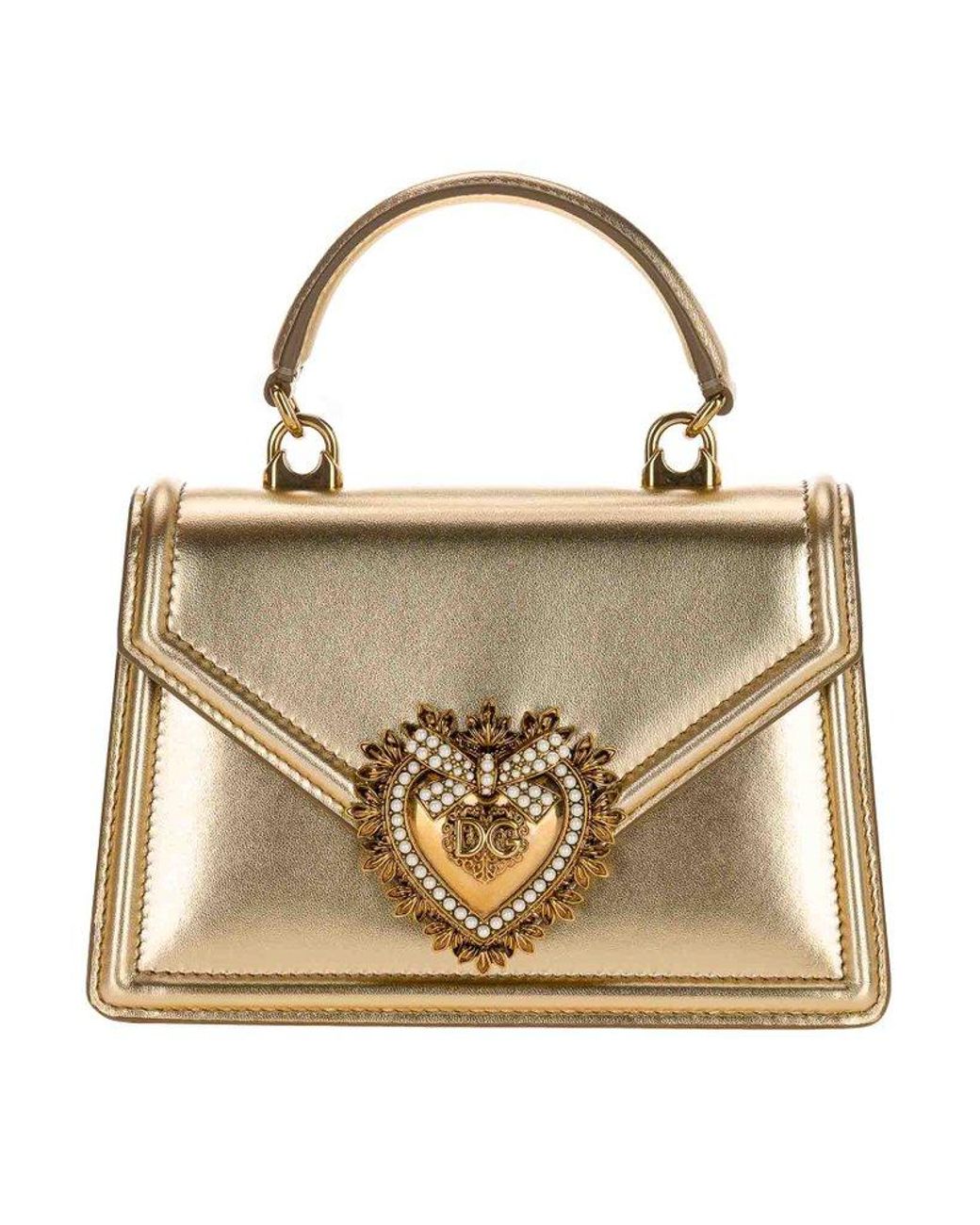 Dolce & Gabbana Devotion Bag In Gold Rhinestone
