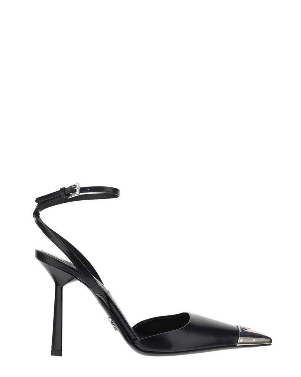 Prada Logo Plaque Pointed Toe Pumps in Black | Lyst