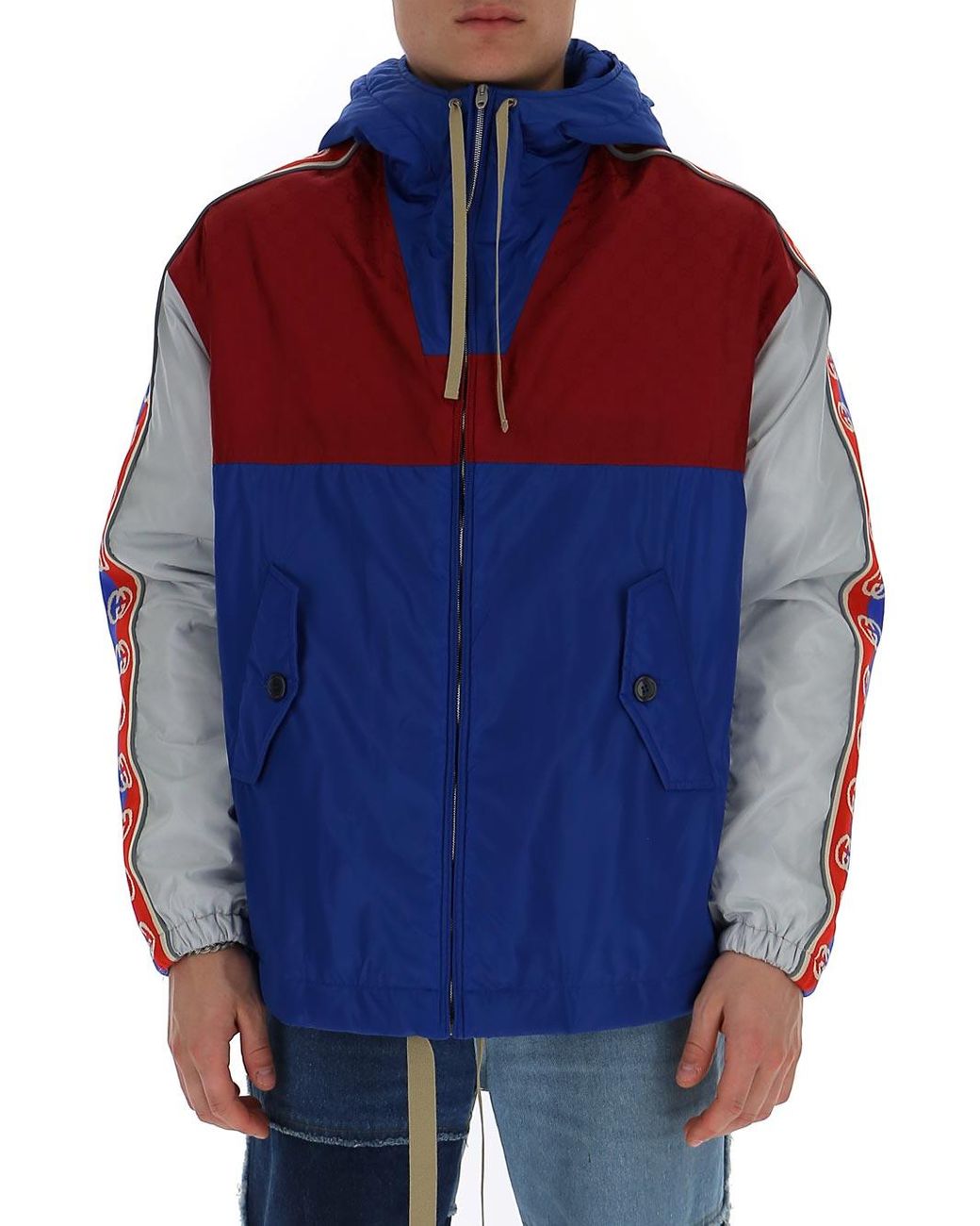 gucci stripe jacket blue red white