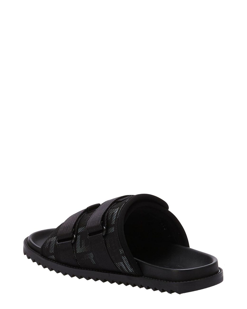 slides and flip flops Leather sandals Fendi Diagonal Ff Motif Slides in Black for Men Mens Shoes Sandals 