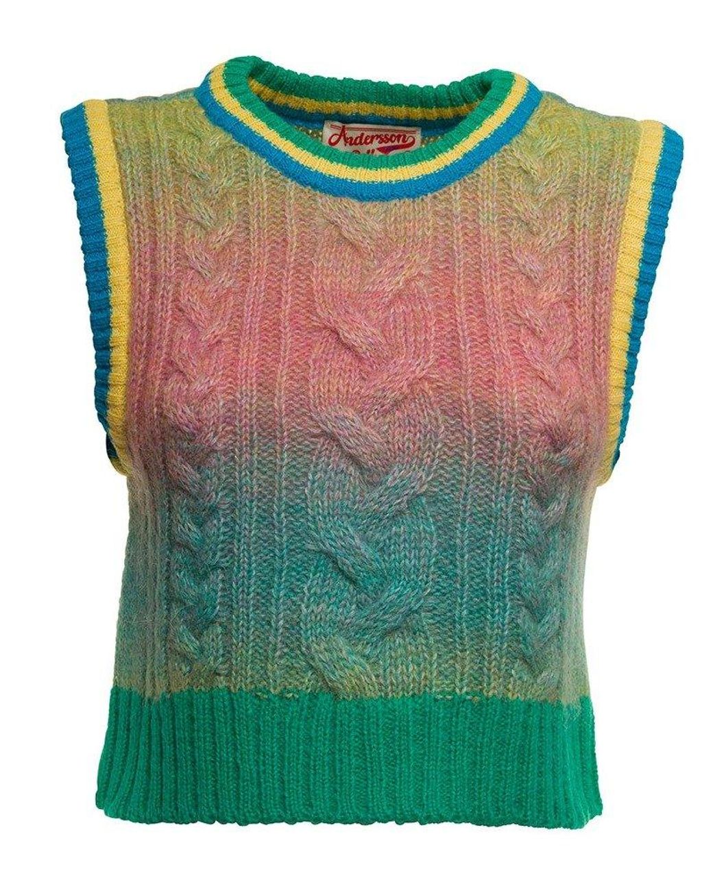 ANDERSSON BELL Jesse Color-block Cable Knit Vest in Green | Lyst UK