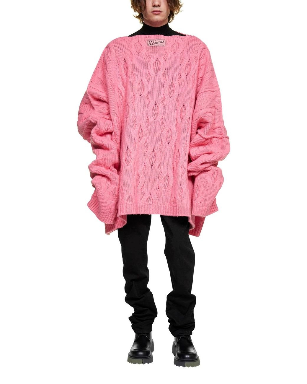 Raf Simons Oversized Cable-knit Mohair Sweater in Pink for Men | Lyst